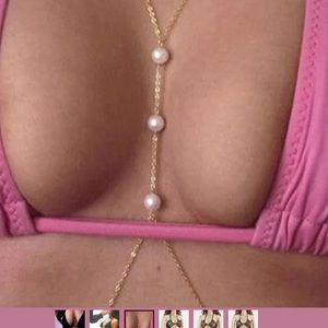 Pearl sexy harness chain gold beach
